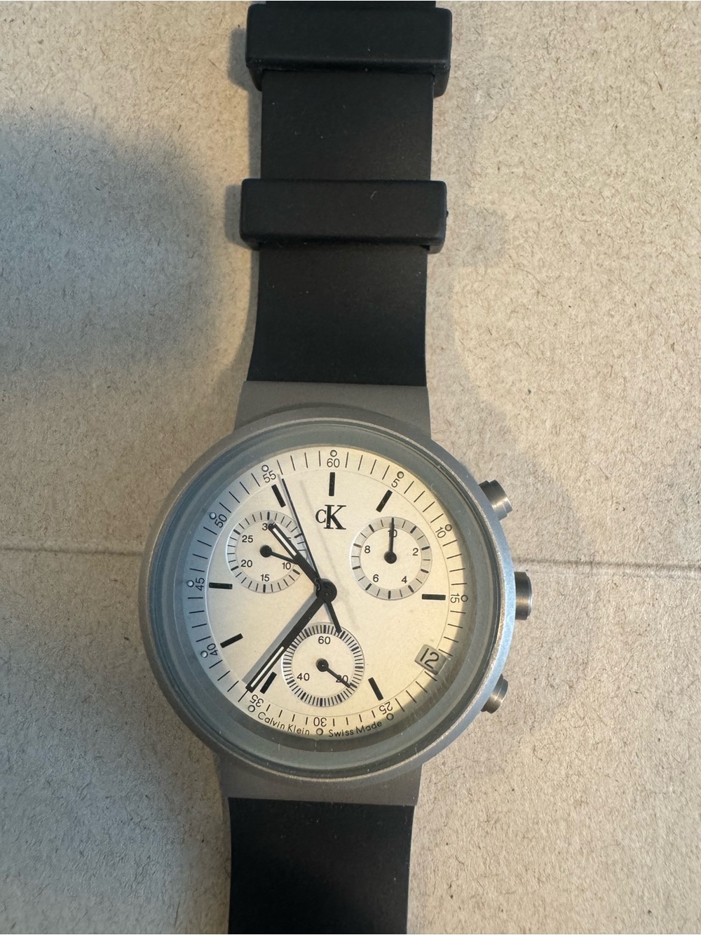 Calvin Klein Black Strap Silver-Tone Case Watch with White Dial - Picture 3 of 5